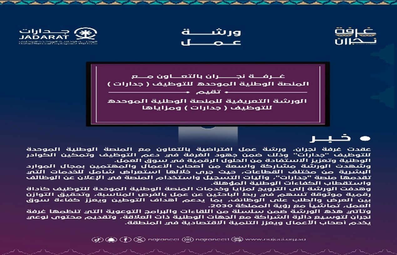الورشة التعريفية بالمنصة الوطنية الموحدة للتوظيف جدارات ومزاياها