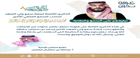 كلمة عضو مجلس إدارة غرفة نجران أ. عبدالله بن سالم آل مخلص بمناسبة بيعة ولي العهد الثامنة لصاحب السمو الملكي الأمير محمد بن سلمان بن عبد العزيز"حفظه الله ورعاه".