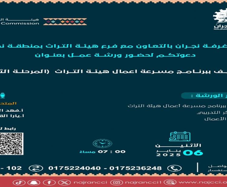ورشة عمل"التعريف ببرنامج مسرعة اعمال هيئة التراث (المرحلة الثانية)"