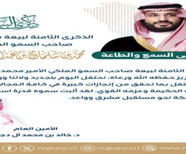 كلمة أمين عام غرفة نجران د. خالد بن محمد آل دجنه بمناسبة بيعة ولي العهد الثامنة لصاحب السمو الملكي الأمير محمد بن سلمان بن عبد العزيز"حفظه الله ورعاه".