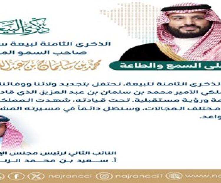 كلمة النائب الثاني لرئيس مجلس إدارة غرفة نجران أ. سعيد بن محمد الزناتي بمناسبة بيعة ولي العهد الثامنة لصاحب السمو الملكي الأمير محمد بن سلمان بن عبد العزيز"حفظه الله ورعاه".