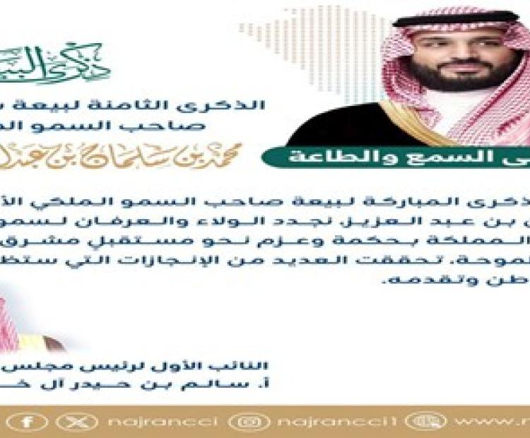 كلمة النائب الأول لرئيس مجلس إدارة غرفة نجران أ. سالم بن حيدر آل خمسان بمناسبة بيعة ولي العهد الثامنة لصاحب السمو الملكي الأمير محمد بن سلمان بن عبد العزيز"حفظه الله ورعاه".
