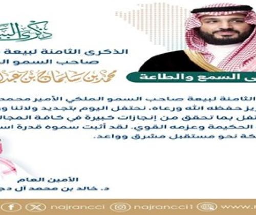 كلمة أمين عام غرفة نجران د. خالد بن محمد آل دجنه بمناسبة بيعة ولي العهد الثامنة لصاحب السمو الملكي الأمير محمد بن سلمان بن عبد العزيز"حفظه الله ورعاه".